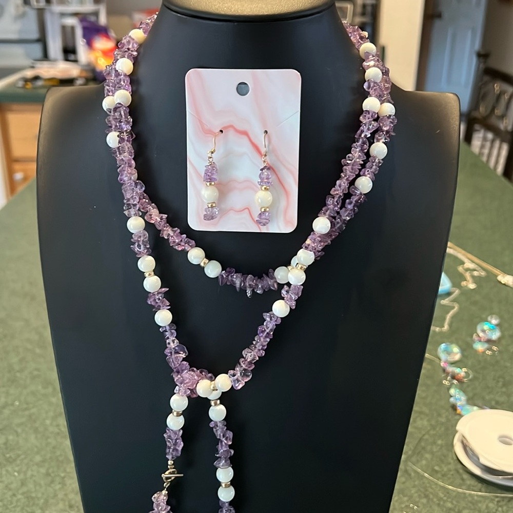 Amethyst & Mother of Pearl necklace set